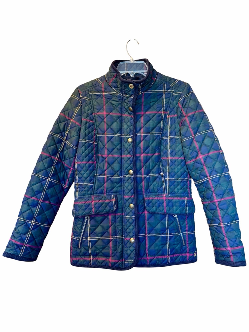 Joules Moredale Plaid Quilted Barn Coat Jacket Sz 8 Navy Hunter Green